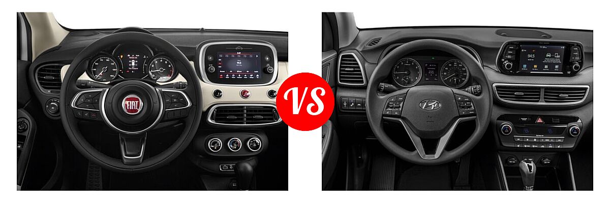 2021 FIAT 500X SUV Pop / Trekking / Trekking Plus vs. 2021 Hyundai Tucson SUV SEL - Dashboard Comparison