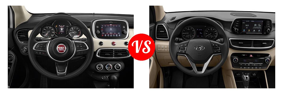 2021 FIAT 500X SUV Pop / Trekking / Trekking Plus vs. 2021 Hyundai Tucson SUV Sport - Dashboard Comparison