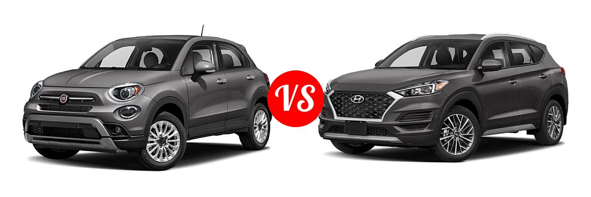 2021 FIAT 500X SUV Pop / Trekking / Trekking Plus vs. 2021 Hyundai Tucson SUV SEL - Front Left Comparison