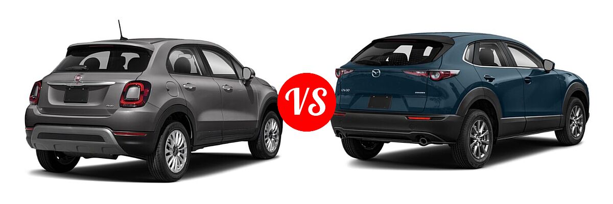 2021 FIAT 500X SUV Pop / Trekking / Trekking Plus vs. 2021 Mazda CX-30 SUV FWD - Rear Right Comparison
