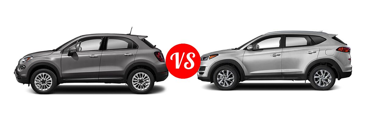 2021 FIAT 500X SUV Pop / Trekking / Trekking Plus vs. 2021 Hyundai Tucson SUV SE / Value - Side Comparison