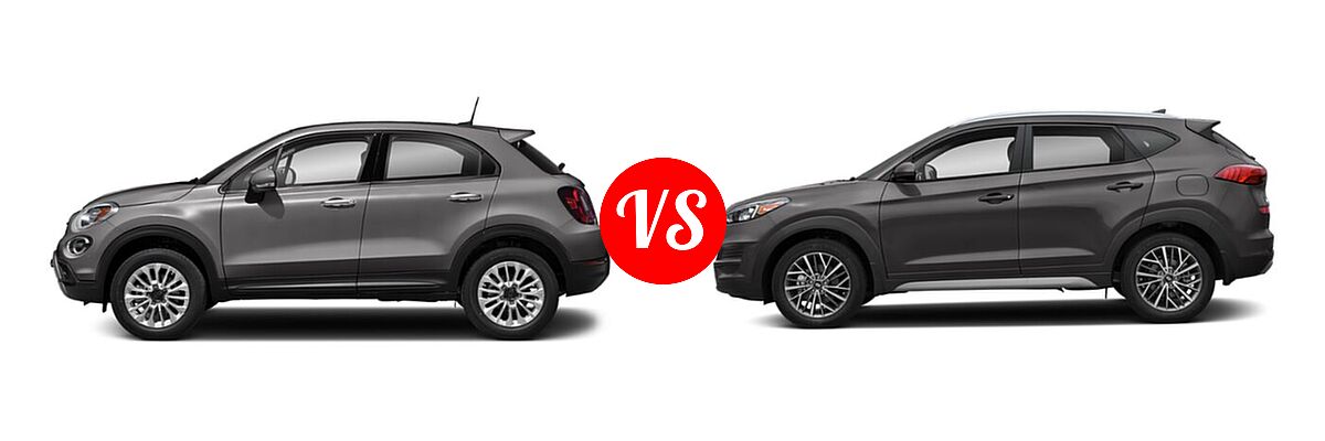 2021 FIAT 500X SUV Pop / Trekking / Trekking Plus vs. 2021 Hyundai Tucson SUV SEL - Side Comparison