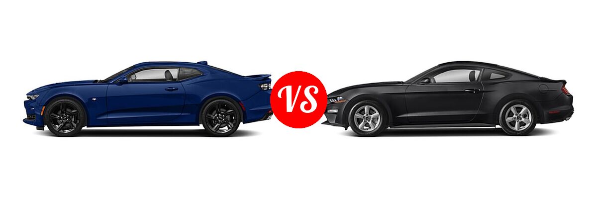 2021 Chevrolet Camaro Coupe 1SS / 2SS vs. 2021 Ford Mustang Coupe EcoBoost / EcoBoost Premium / GT / GT Premium - Side Comparison