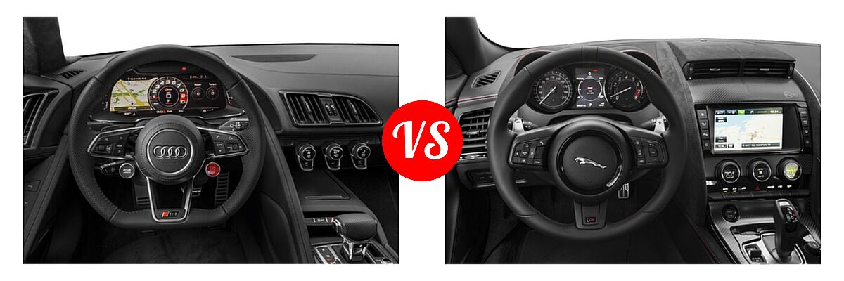 2021 Audi R8 Coupe V10 / V10 performance vs. 2018 Jaguar F-TYPE SVR Coupe SVR - Dashboard Comparison
