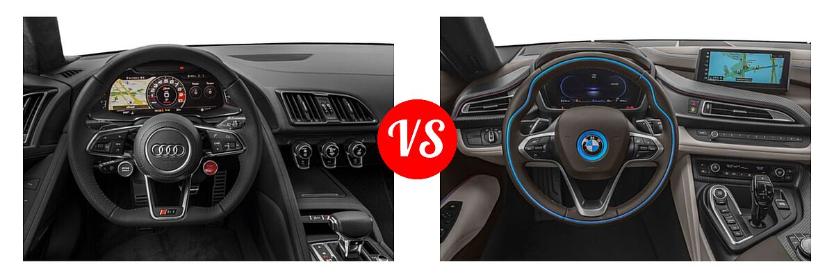 2021 Audi R8 Coupe V10 / V10 performance vs. 2019 BMW i8 Coupe PHEV Coupe - Dashboard Comparison