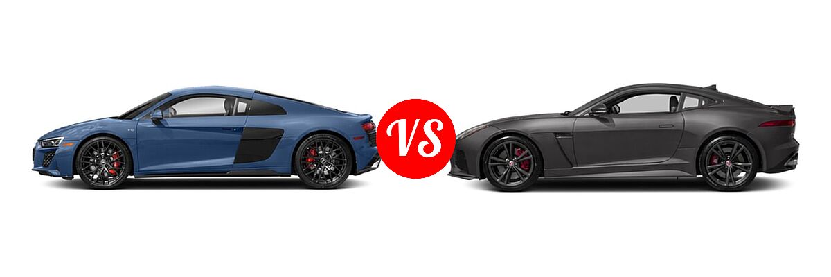 2021 Audi R8 Coupe V10 / V10 performance vs. 2018 Jaguar F-TYPE SVR Coupe SVR - Side Comparison