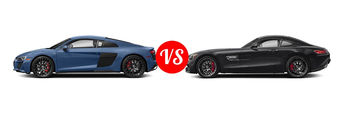2021 Audi R8 Coupe V10 / V10 performance vs. 2018 Mercedes-Benz AMG GT Coupe AMG GT / AMG GT C / AMG GT R / AMG GT S - Side Comparison
