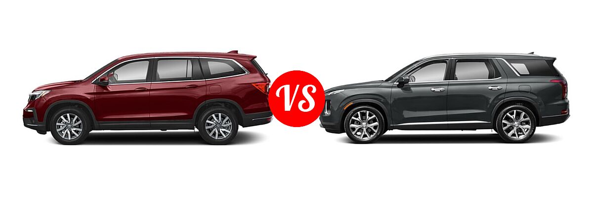 2021 Honda Pilot SUV EX vs. 2021 Hyundai Palisade SUV Calligraphy / SE / SEL - Side Comparison