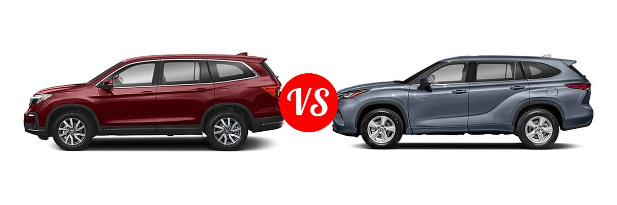 2021 Honda Pilot SUV EX vs. 2021 Toyota Highlander Hybrid SUV Hybrid Hybrid LE / Hybrid XLE - Side Comparison