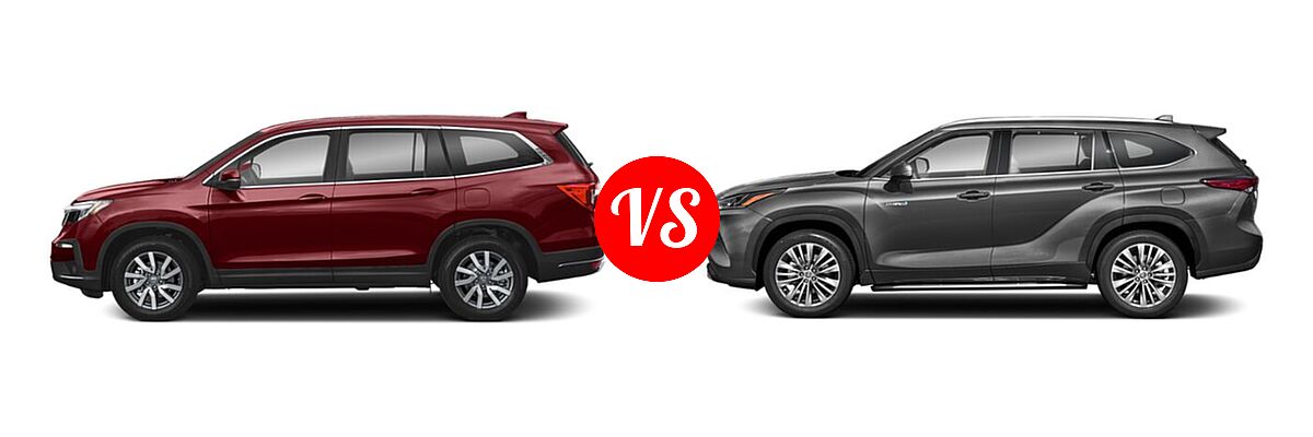 2021 Honda Pilot SUV EX vs. 2021 Toyota Highlander Hybrid SUV Hybrid Hybrid Platinum - Side Comparison