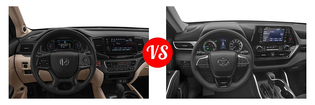 2021 Honda Pilot SUV EX vs. 2021 Toyota Highlander Hybrid SUV Hybrid Hybrid LE / Hybrid XLE - Dashboard Comparison