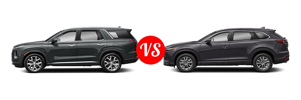 2021 Hyundai Palisade SUV Calligraphy / SE / SEL vs. 2021 Mazda CX-9 SUV Sport - Side Comparison