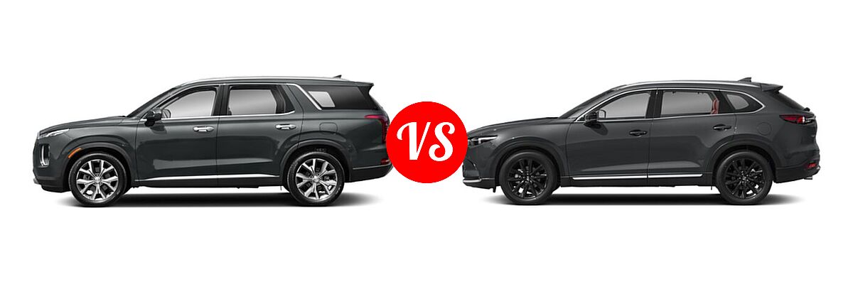 2021 Hyundai Palisade SUV Calligraphy / SE / SEL vs. 2021 Mazda CX-9 SUV Carbon Edition - Side Comparison