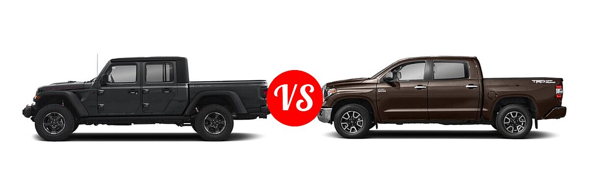2021 Jeep Gladiator Pickup Rubicon vs. 2021 Toyota Tundra 2WD Pickup 1794 Edition - Side Comparison