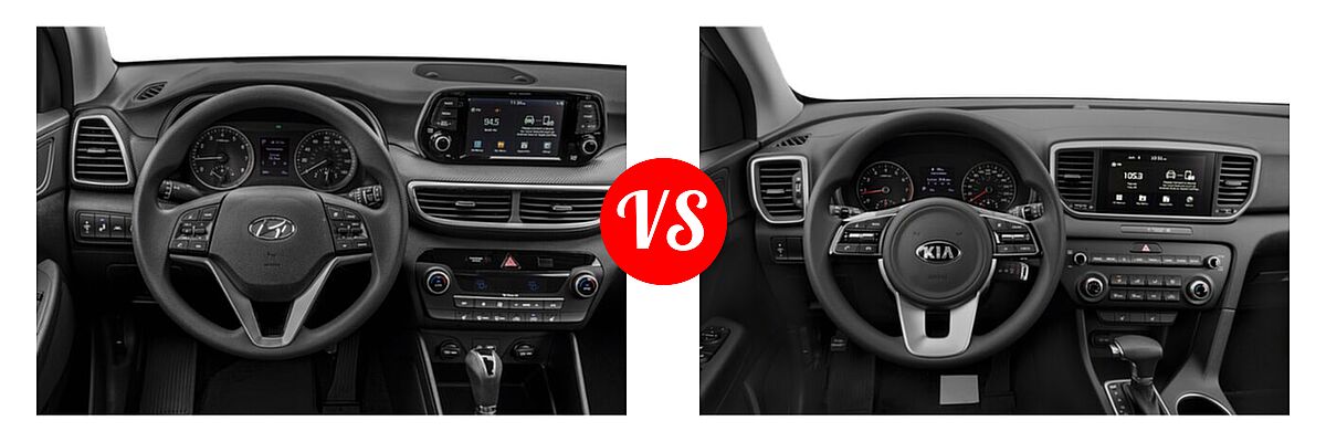 2021 Hyundai Tucson SUV SEL vs. 2021 Kia Sportage SUV EX / LX / S / SX Turbo - Dashboard Comparison
