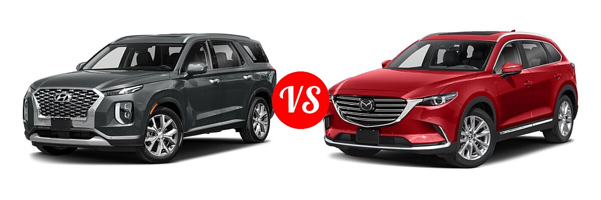 2021 Hyundai Palisade SUV Calligraphy / SE / SEL vs. 2021 Mazda CX-9 SUV Grand Touring - Front Left Comparison