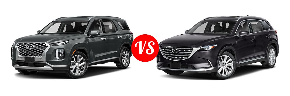 2021 Hyundai Palisade SUV Calligraphy / SE / SEL vs. 2021 Mazda CX-9 SUV Signature - Front Left Comparison