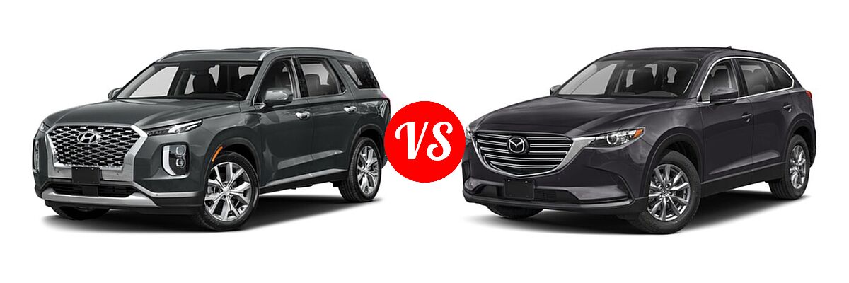 2021 Hyundai Palisade SUV Calligraphy / SE / SEL vs. 2021 Mazda CX-9 SUV Sport - Front Left Comparison