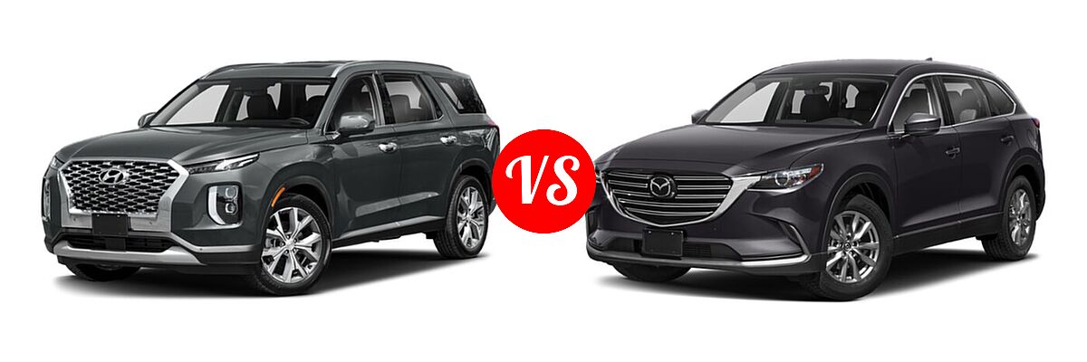 2021 Hyundai Palisade SUV Calligraphy / SE / SEL vs. 2021 Mazda CX-9 SUV Touring - Front Left Comparison