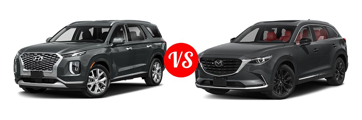 2021 Hyundai Palisade SUV Calligraphy / SE / SEL vs. 2021 Mazda CX-9 SUV Carbon Edition - Front Left Comparison