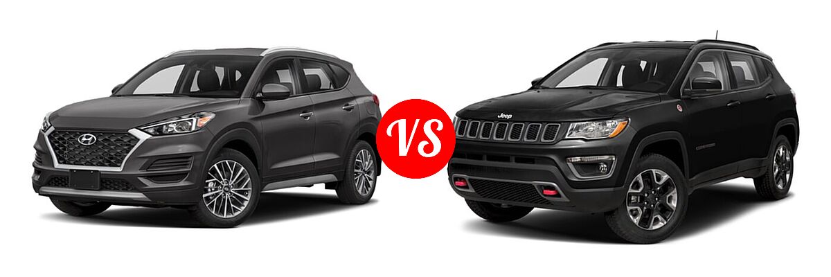 2021 Hyundai Tucson SUV SEL vs. 2021 Jeep Compass SUV Trailhawk - Front Left Comparison