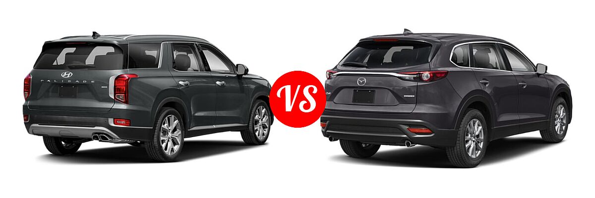 2021 Hyundai Palisade SUV Calligraphy / SE / SEL vs. 2021 Mazda CX-9 SUV Sport - Rear Right Comparison