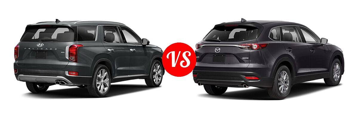 2021 Hyundai Palisade SUV Calligraphy / SE / SEL vs. 2021 Mazda CX-9 SUV Touring - Rear Right Comparison
