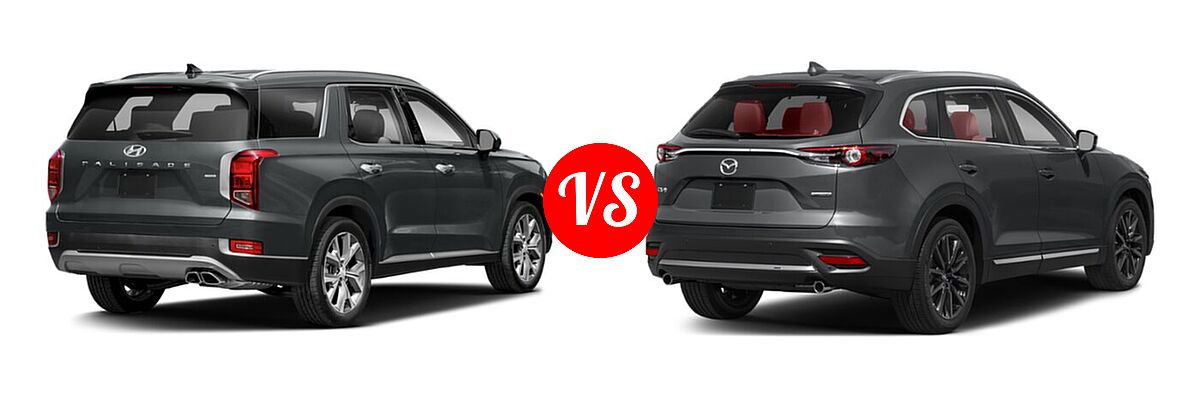 2021 Hyundai Palisade SUV Calligraphy / SE / SEL vs. 2021 Mazda CX-9 SUV Carbon Edition - Rear Right Comparison