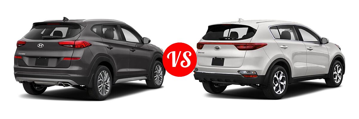 2021 Hyundai Tucson SUV SEL vs. 2021 Kia Sportage SUV EX / LX / S / SX Turbo - Rear Right Comparison