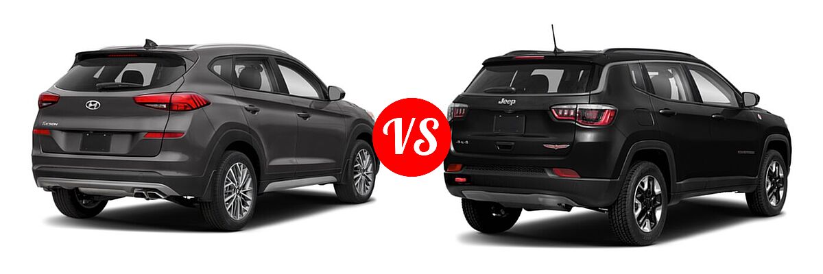2021 Hyundai Tucson SUV SEL vs. 2021 Jeep Compass SUV Trailhawk - Rear Right Comparison