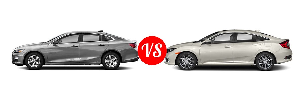 2021 Chevrolet Malibu Sedan LS vs. 2021 Honda Civic Sedan EX - Side Comparison