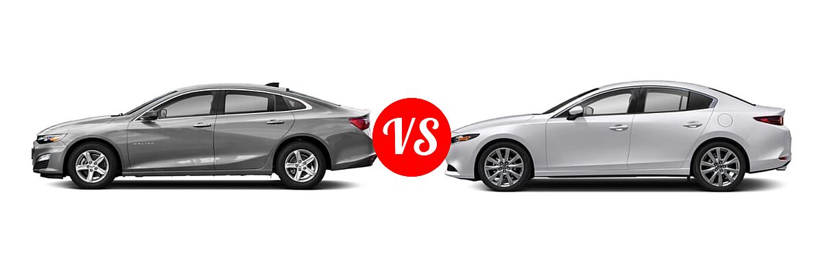 2021 Chevrolet Malibu Sedan LS vs. 2021 Mazda 2 Sedan Select - Side Comparison