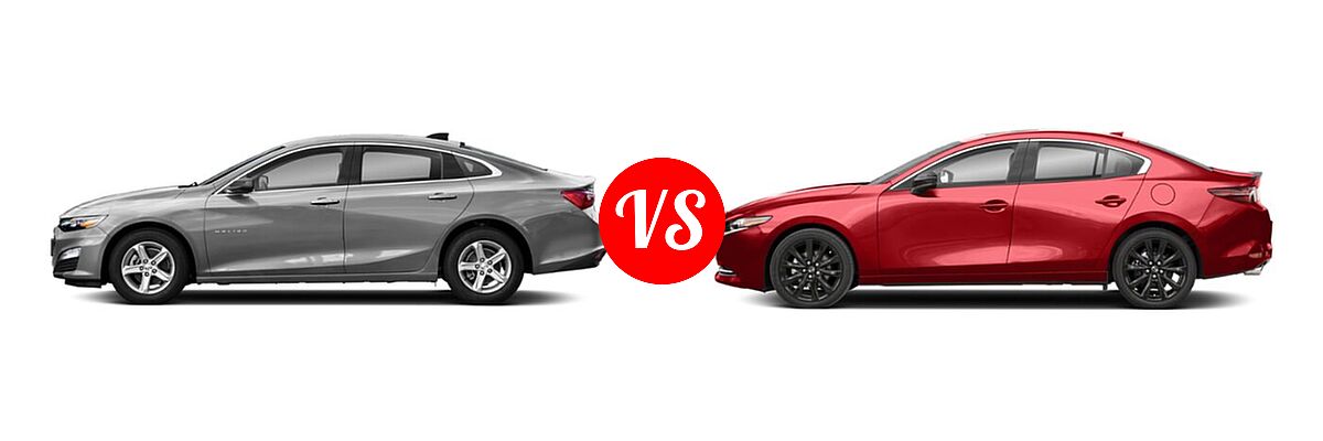 2021 Chevrolet Malibu Sedan LS vs. 2021 Mazda 2 Sedan 2.5 Turbo Premium Plus - Side Comparison