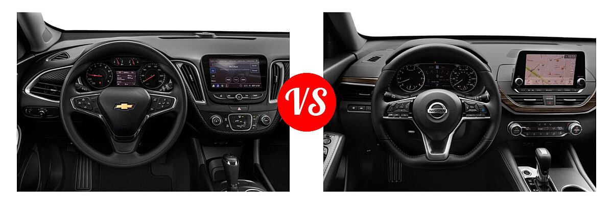 2021 Chevrolet Malibu Sedan LS vs. 2021 Nissan Altima Sedan 2.5 Platinum / 2.5 SL / 2.5 SV - Dashboard Comparison