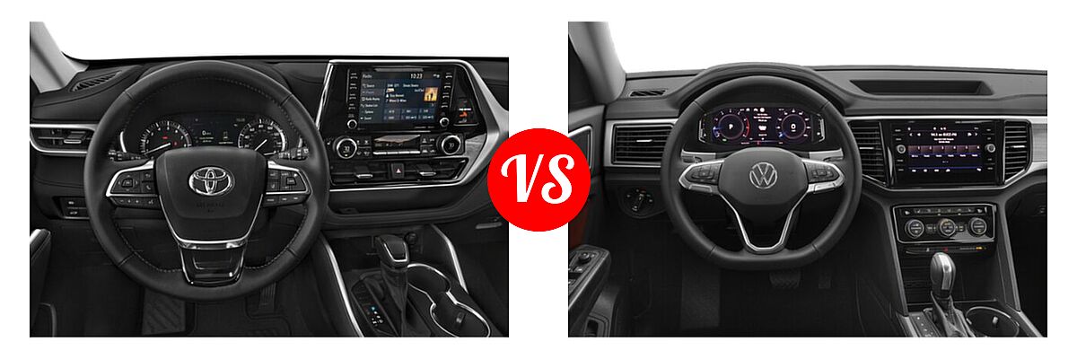 2021 Toyota Highlander SUV XLE vs. 2021 Volkswagen Atlas SUV 2.0T S / 2.0T SE / 2.0T SE w/Technology / 2.0T SEL / 2.0T SEL Premium / 3.6L V6 SE w/Technology / 3.6L V6 SE w/Technology R-Line / 3.6L V6 SEL / 3.6L V6 SEL Premium - Dashboard Comparison