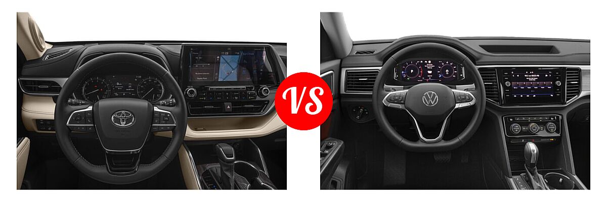 2021 Toyota Highlander SUV Platinum vs. 2021 Volkswagen Atlas SUV 2.0T S / 2.0T SE / 2.0T SE w/Technology / 2.0T SEL / 2.0T SEL Premium / 3.6L V6 SE w/Technology / 3.6L V6 SE w/Technology R-Line / 3.6L V6 SEL / 3.6L V6 SEL Premium - Dashboard Comparison