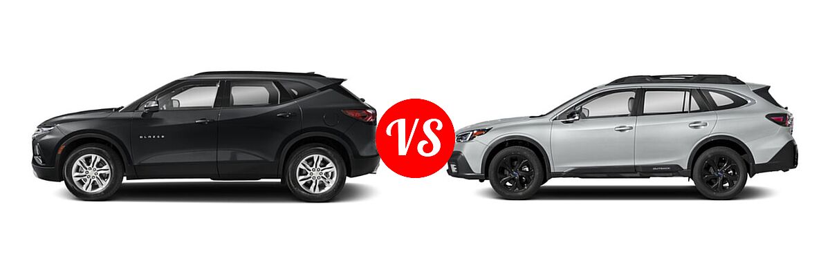 2021 Chevrolet Blazer SUV L / LT / Premier / RS vs. 2021 Subaru Outback SUV Onyx Edition XT - Side Comparison