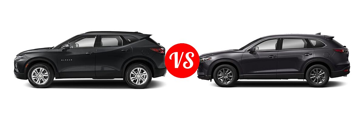 2021 Chevrolet Blazer SUV L / LT / Premier / RS vs. 2021 Mazda CX-9 SUV Touring - Side Comparison