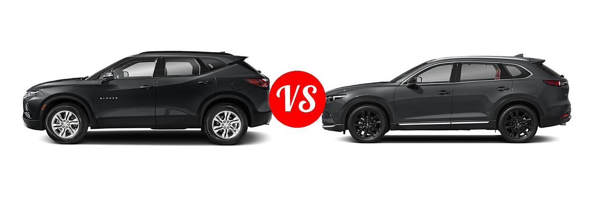 2021 Chevrolet Blazer SUV L / LT / Premier / RS vs. 2021 Mazda CX-9 SUV Carbon Edition - Side Comparison