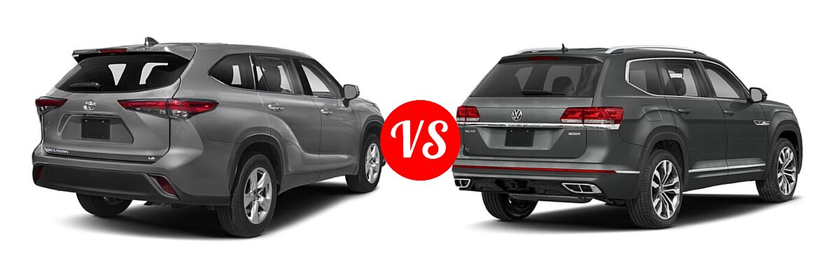 2021 Toyota Highlander SUV L / LE vs. 2021 Volkswagen Atlas SUV 3.6L V6 SE w/Technology R-Line / 3.6L V6 SEL Premium R-Line / 3.6L V6 SEL R-Line - Rear Right Comparison