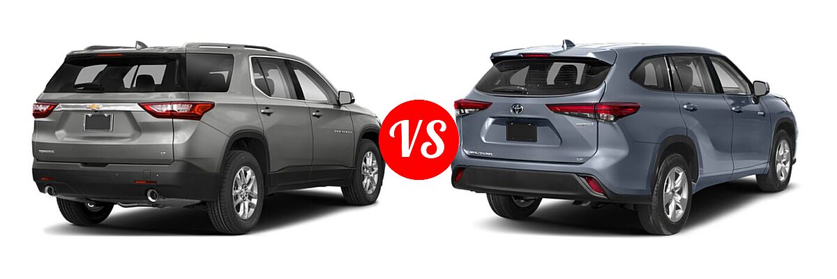 2021 Chevrolet Traverse SUV LT Cloth / LT Leather / RS vs. 2021 Toyota Highlander Hybrid SUV Hybrid Hybrid LE / Hybrid XLE - Rear Right Comparison
