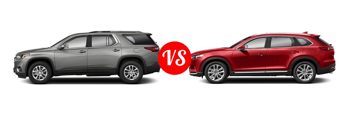 2021 Chevrolet Traverse SUV LT Cloth / LT Leather / RS vs. 2021 Mazda CX-9 SUV Grand Touring - Side Comparison