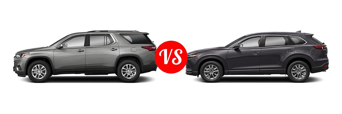 2021 Chevrolet Traverse SUV LT Cloth / LT Leather / RS vs. 2021 Mazda CX-9 SUV Sport - Side Comparison