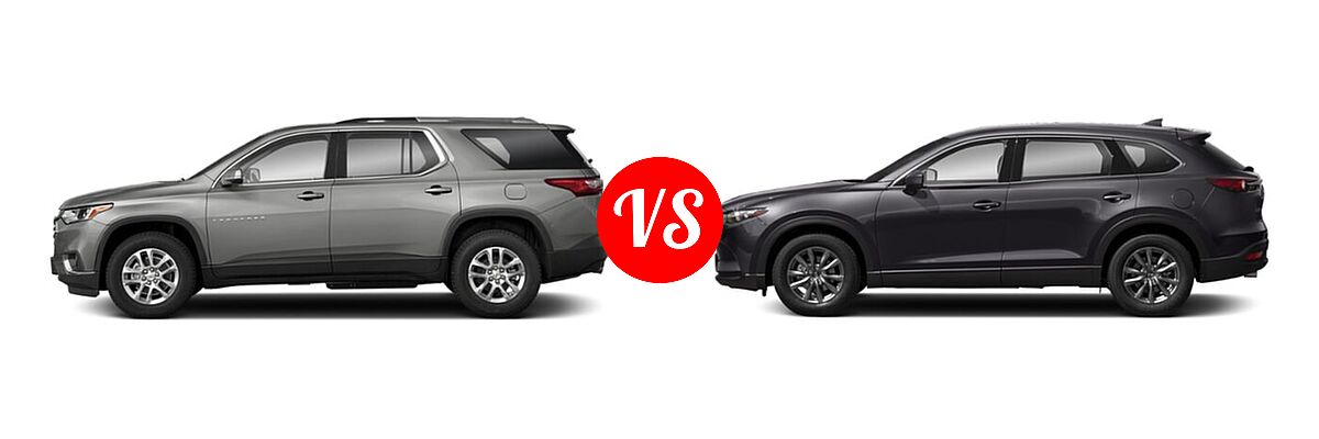 2021 Chevrolet Traverse SUV LT Cloth / LT Leather / RS vs. 2021 Mazda CX-9 SUV Touring - Side Comparison