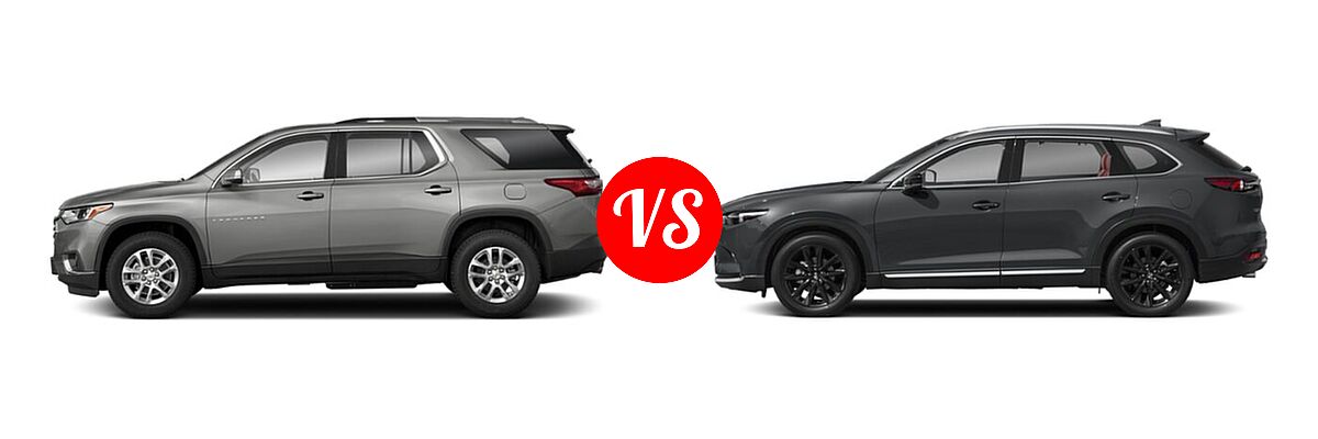 2021 Chevrolet Traverse SUV LT Cloth / LT Leather / RS vs. 2021 Mazda CX-9 SUV Carbon Edition - Side Comparison