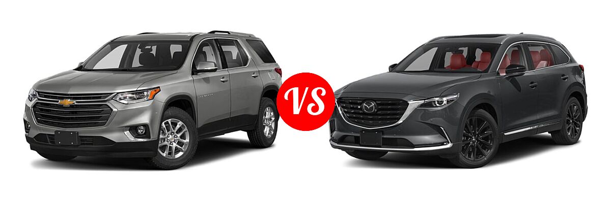 2021 Chevrolet Traverse SUV LT Cloth / LT Leather / RS vs. 2021 Mazda CX-9 SUV Carbon Edition - Front Left Comparison