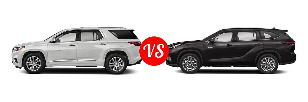 2021 Chevrolet Traverse SUV High Country / Premier vs. 2021 Toyota Highlander Hybrid SUV Hybrid Hybrid Limited - Side Comparison