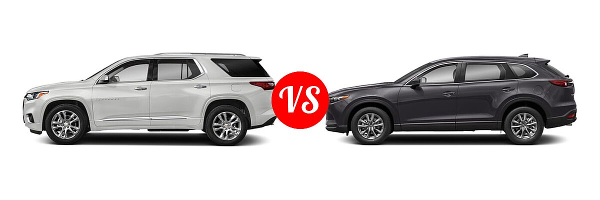 2021 Chevrolet Traverse SUV High Country / Premier vs. 2021 Mazda CX-9 SUV Sport - Side Comparison