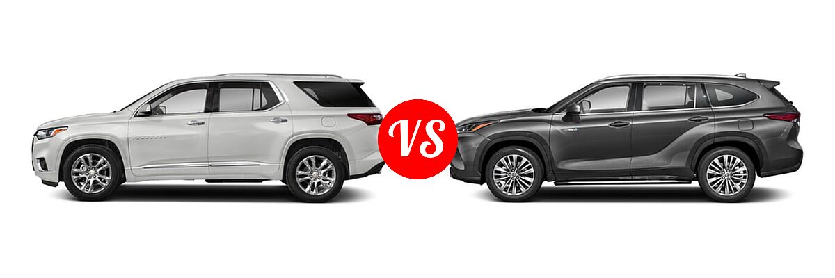 2021 Chevrolet Traverse SUV High Country / Premier vs. 2021 Toyota Highlander Hybrid SUV Hybrid Hybrid Platinum - Side Comparison
