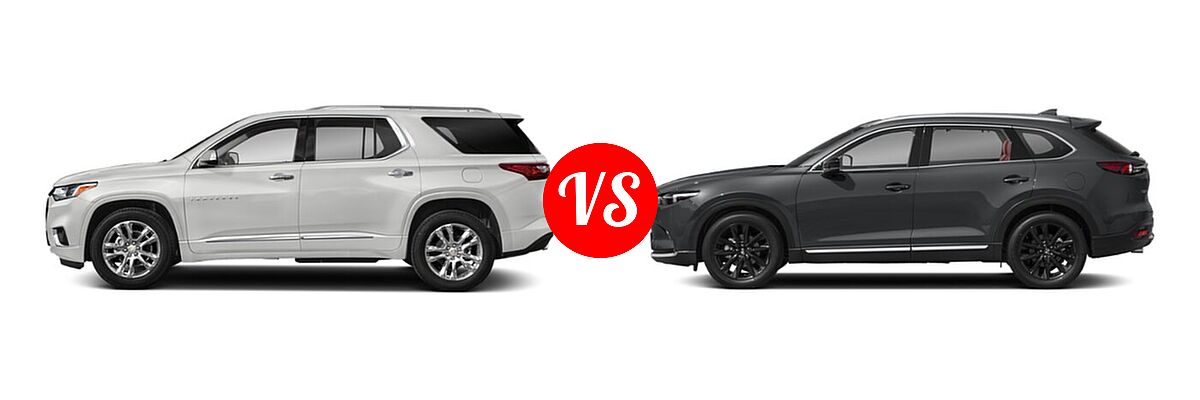 2021 Chevrolet Traverse SUV High Country / Premier vs. 2021 Mazda CX-9 SUV Carbon Edition - Side Comparison
